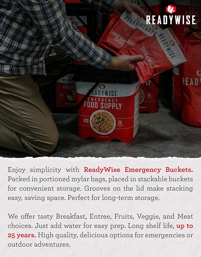 ReadyWise Emergency Food Supply - 120 Servings Freeze Dried Vegetables Bucket, Dehydrated Meals