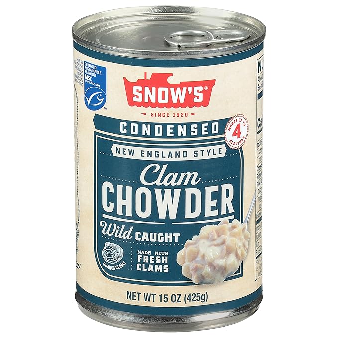 Snow's Condensed New England Clam Chowder, 15 oz Can - 4g Protein per Serving - Authentic New