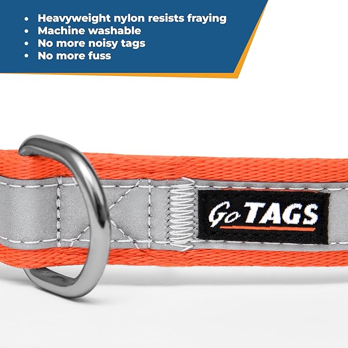 GoTags Reflective Personalized Dog Collar, Custom Embroidered with Pet Name and Phone Number in