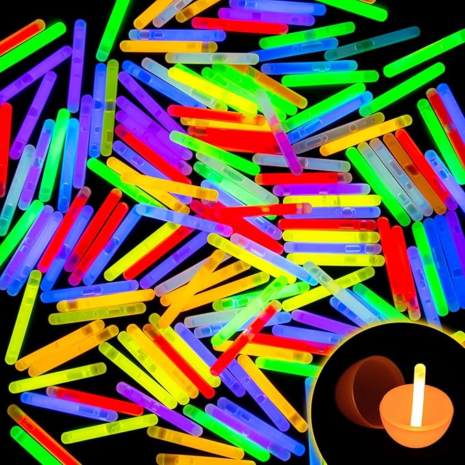 POPGIFTU 200 Mini Glow Sticks Bulk Pack, 8 Bright Colors 1.96" Glow in the Dark Sticks for Easter