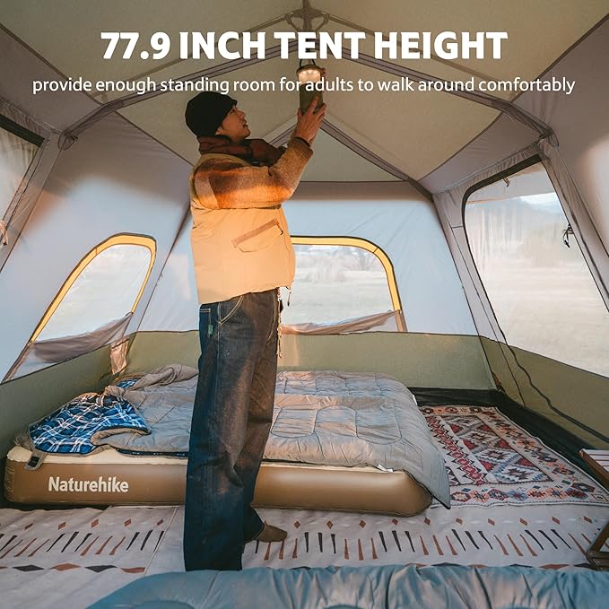 Naturehike Cape 4/6/8 Person Camping Tent, 60S Easy Setup Instant Tent Pop up Tent, Waterproof