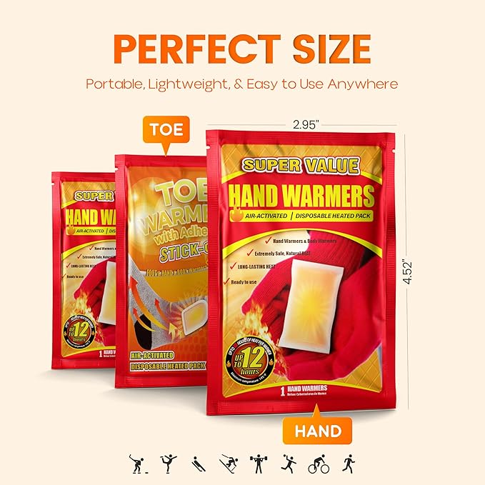 Hand Warmers Disposable 500/375/240/125/90/55/30 Pcs, Long-Lasting Up to 12 Hours for Warm Body