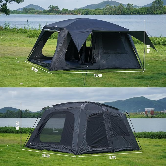 Vidalido 8-10 Person Camping Tent with 3 Door 2 Room Large Family Cabin Tents, Double Layer