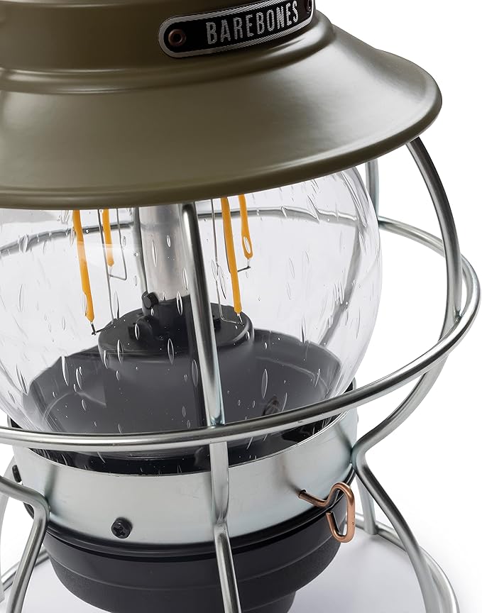Barebones Railroad Lantern ??Olive Drab, Vintage-Inspired LED Camping Lantern with Rechargeable