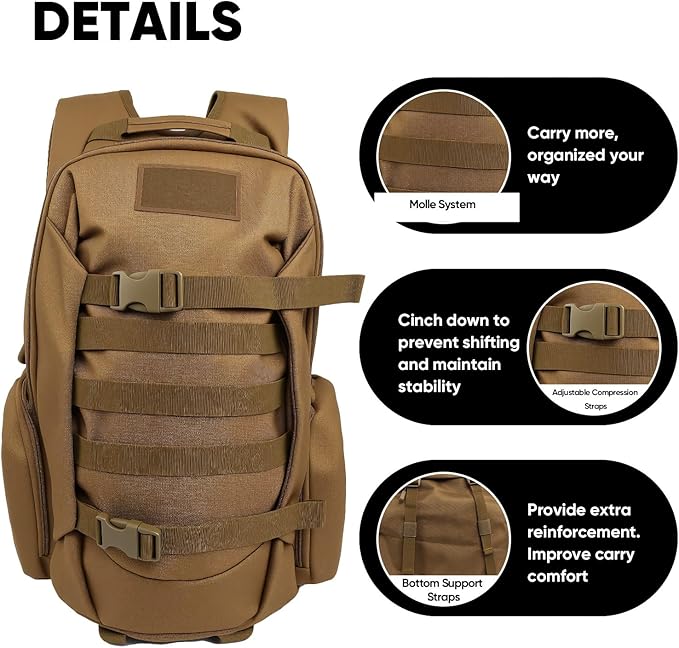 35L Tactical Backpack for Men, MOLLE Military Bug Out Bag, Waterproof Rucksack for Hiking with
