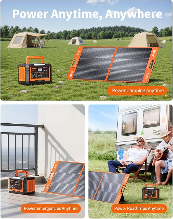 EBL Solar Panel 100W Portable Solar Panel (Upgraded) for 240/300/500/1000/1500/2000 Power Station
