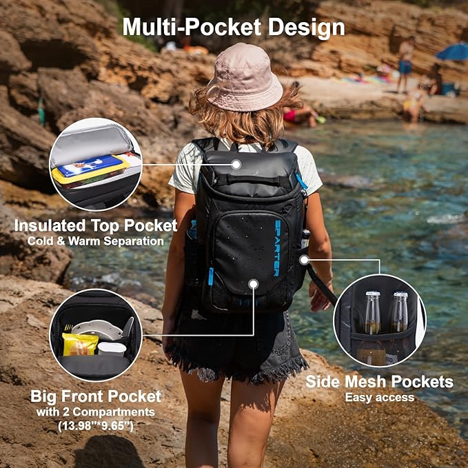 SPARTER Backpack Cooler Insulated Leak Proof 33/49 Cans, 2 Insulated Compartments Thermal Bag