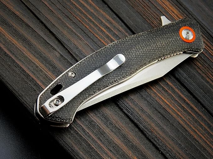 Sitivien ST112 Folding Knife, D2 Blade and Micarta Handle EDC Tool Knife with Pocket Clip for