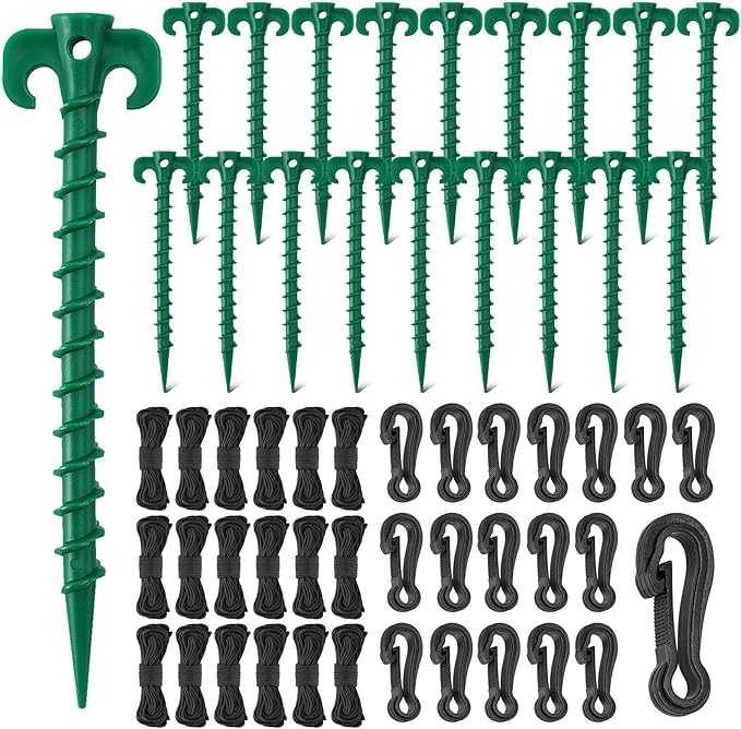 AUGSUN 54 Pieces Plastic Inflatable Stakes Set, Include Tent Stakes, Tethers Ropes and Hooks Heavy