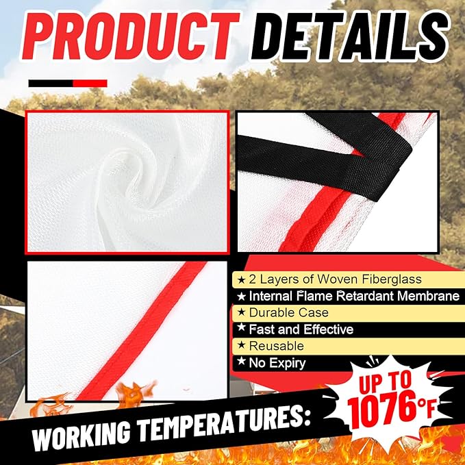 15 Pack Bulk Emergency Fire Blankets for Home and Kitchen with Fireproof Gloves & Hooks Safety