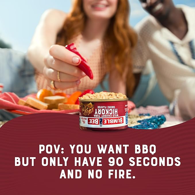 Bumble Bee Snackers - Hickory Smoke Tuna, 3 oz Easy Open Can - 19g Protein per Serving - Wild