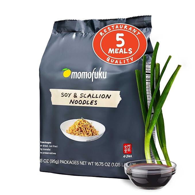 Momofuku Soy & Scallion Ramen Noodles by David Chang, 5 Count (Pack of 1) Air-Dried Vegan Instant