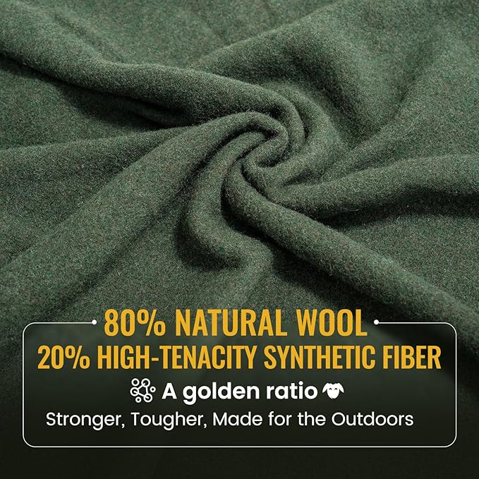 ONETIGRIS Wool Blanket, Camping Wool Blanket–Large, Cozy, Washable,Great for