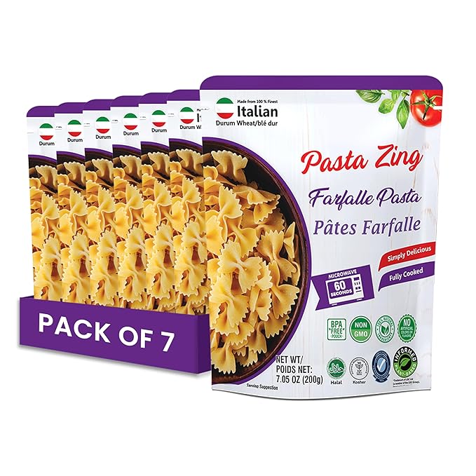 Pasta Zing Farfalle Pasta – Fully Cooked Bow Tie Pasta, Microwave Ready in 60 Seconds, Made with