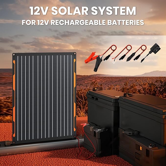 FlexSolar 20W 12V Solar Panel Charger Kit with Built-in Charge Controller - Portable Waterproof