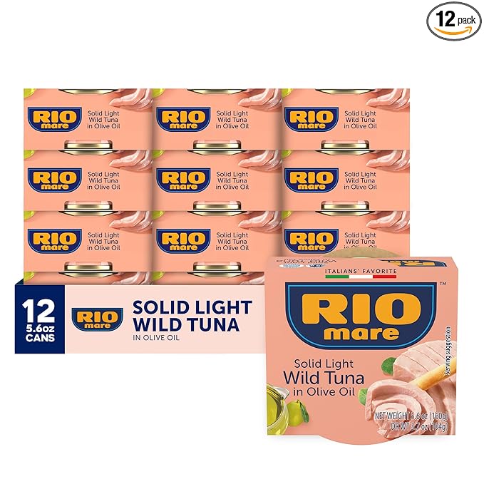 Rio Mare Solid Light Skipjack Tuna in Olive Oil, 5.6 Ounce Can (Pack of 12), Italy's No.1 Tuna