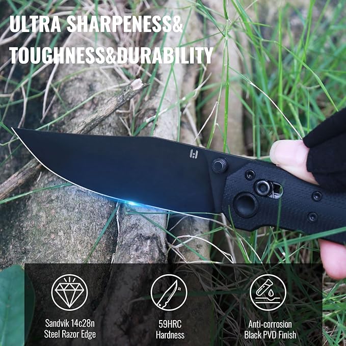 Pathwright Folding Knife, 3.54" Swedish 14C28N Blade G10 Handle with Crossbar Lock Pocket Knife