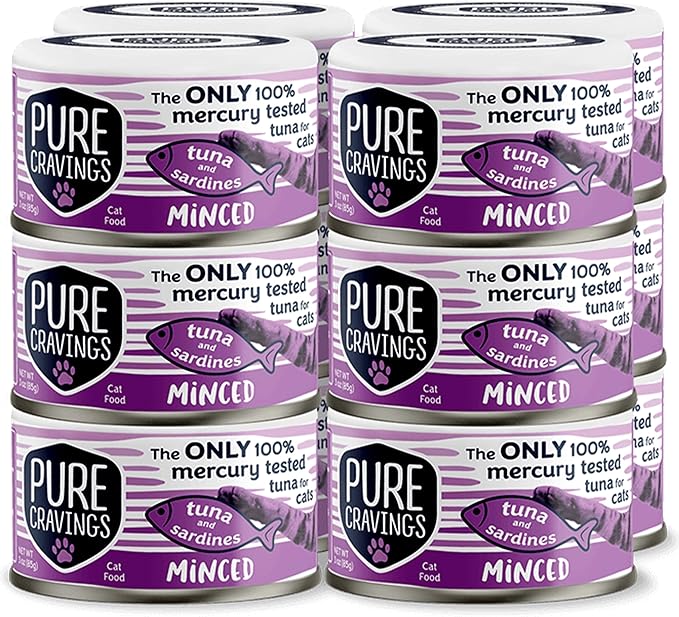 Pure Cravings Minced Tuna and Sardines Wet Canned Cat Food, 100% Mercury-Tested, Moist Can Fish for