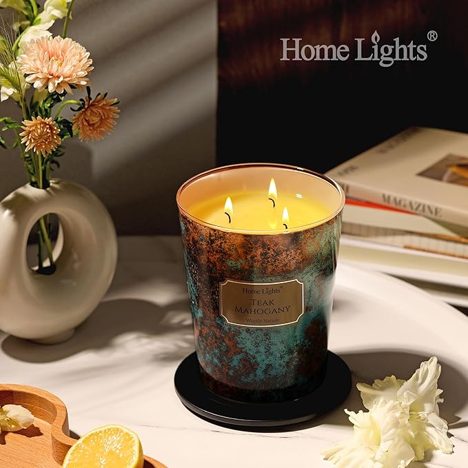 HomeLights Large jar Candle | 3-Wick Long-Lasting Scented Candles, 34oz Natural Soy Wax Candle for