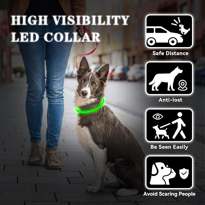 Led Light Up Dog Collar Rechargeable Waterproof, Glow in Dark Dog Collar, TPU Cuttable Lighted Dog