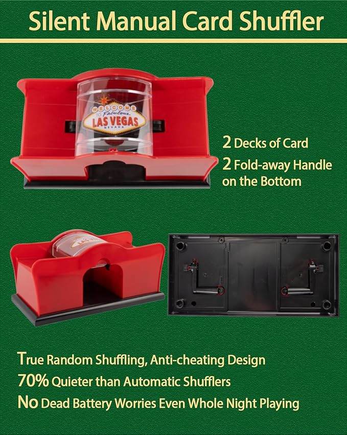 5 in 1 Casino Game Complete Set: 200 Pro Poker Chips+Silent Card Shuffler, Blackjack+Roulette