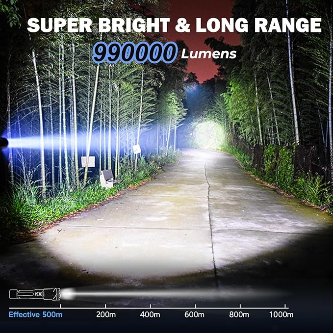 Cinlinso Flashlight High Lumens Rechargeable 2 Pack, 990000 Lumen Super Bright Led Flashlights with