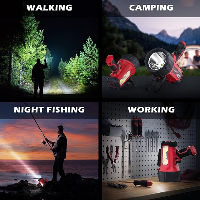 FORTO Rechargeable Spotlight Flashlight with 80000 Candela, 200000 Lumens Handheld Spotlight with