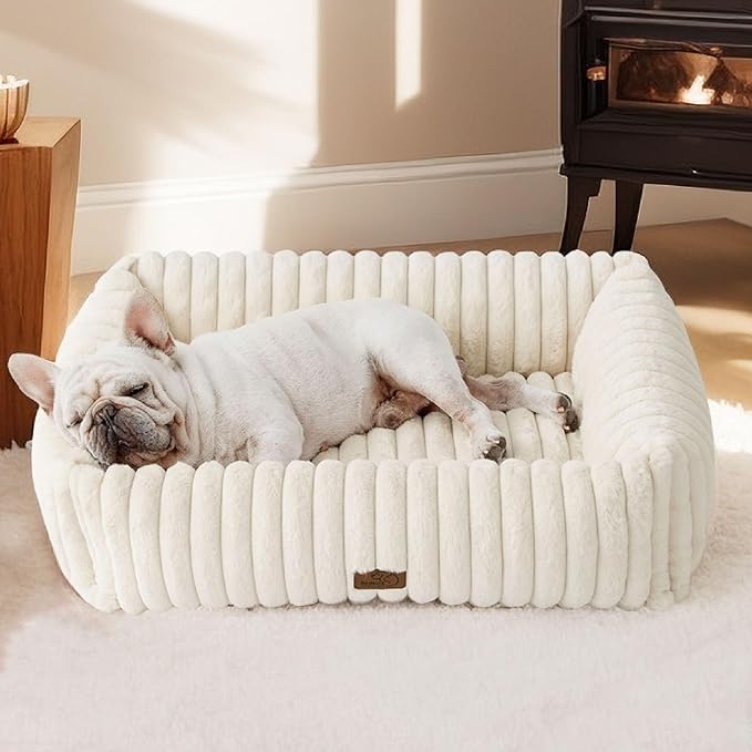 Bedsure Cute Dog Bed Medium Size Dog - Washable Furry Puppy Beds, Rectangle Orthopedic Corduroy