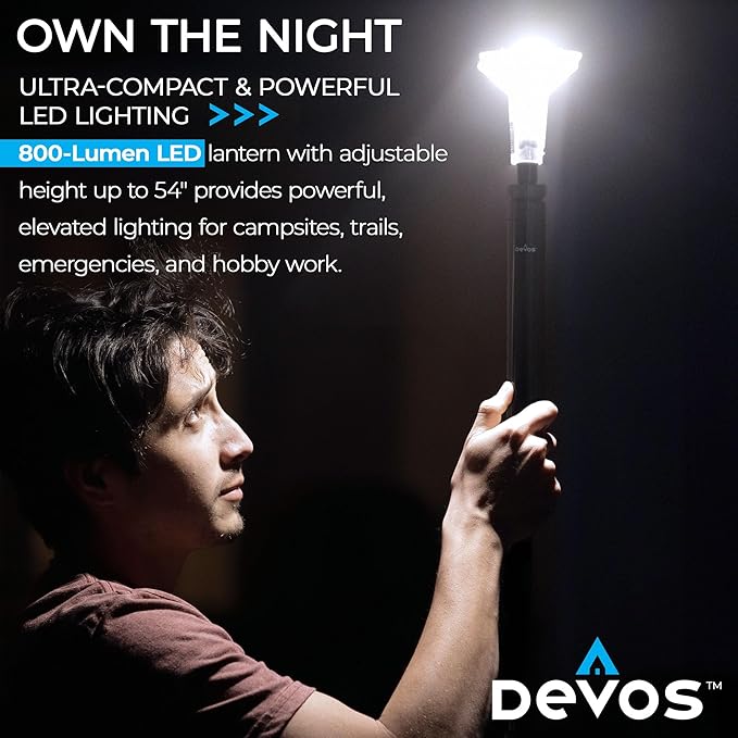 DEVOS - LIGHTRANGER 800 Mini Telescoping Camp Light, 4.5 Tall with 800 Lumens, Ultra Compact &