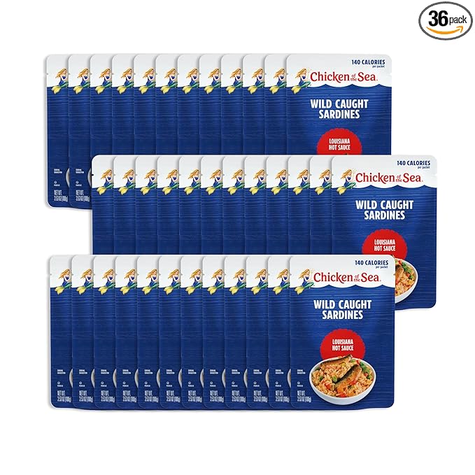 Chicken of the Sea Sardines in Louisiana Hot Sauce, 3.53 oz. Packet (Box of 36), Wild Caught