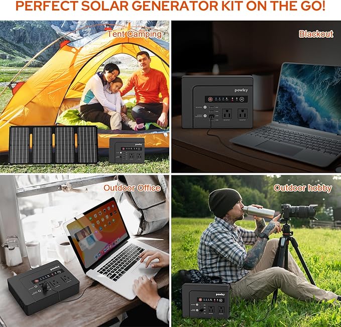 Powkey Solar Powered Generator,200W Portable Solar Generator Power Station with Solar Panels