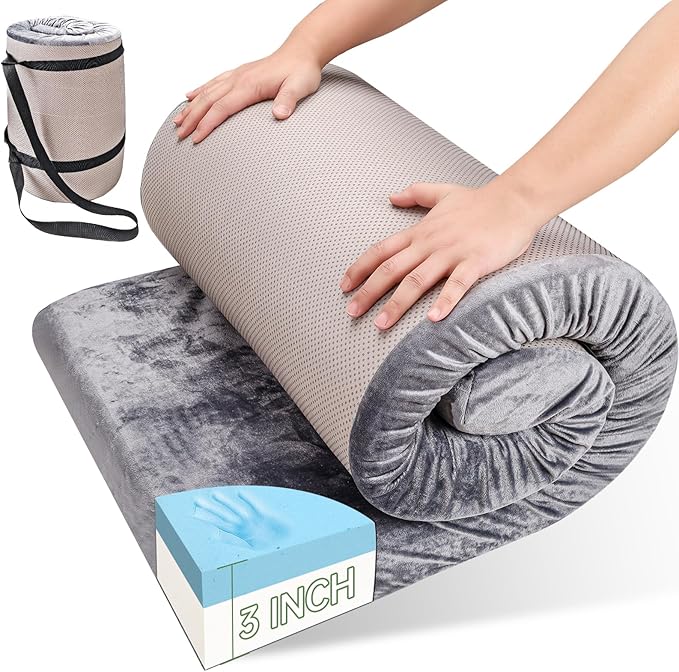 Memory Foam Camping Mattress pad,3 Inch Thick Floor Sleeping Mat Pad for Adults with Waterproof and