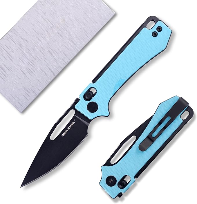 REALSTEEL VIS Pocket Knife, Folding Knife, Crossbar Lock, 2.72" Small 12C27 Steel PVD Black Blade