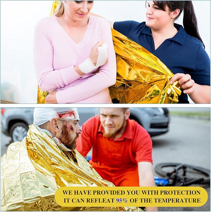Macarrie 100 Pack Emergency Thermal Blankets Silver Foil Survival Blanket Space Blanket Survival