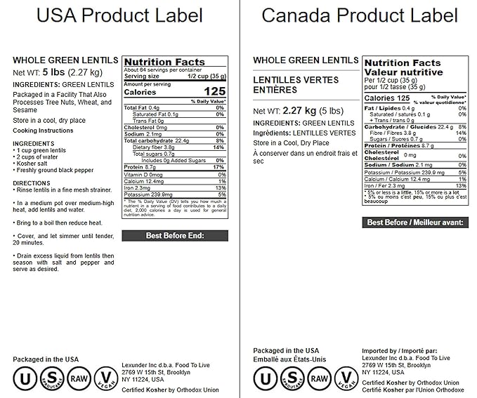 Food to Live - Whole Green Lentils, 5 Pound Dried Raw Lentils, Sproutable, Kosher, Vegan. Rich in