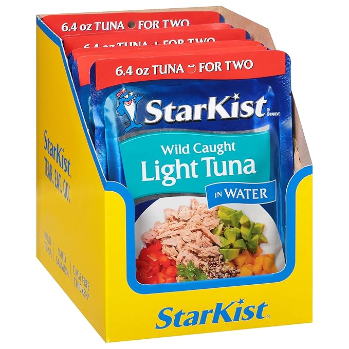 StarKist Chunk Light Tuna in Water, 6.4 oz Pouch (12 Pack) Ready to Eat Wild Caught Tuna, 19g