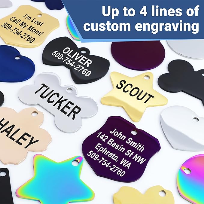 GoTags Stainless Steel Pet ID Tags, Personalized Dog Tags and Cat Tags, up to 8 Lines of Custom