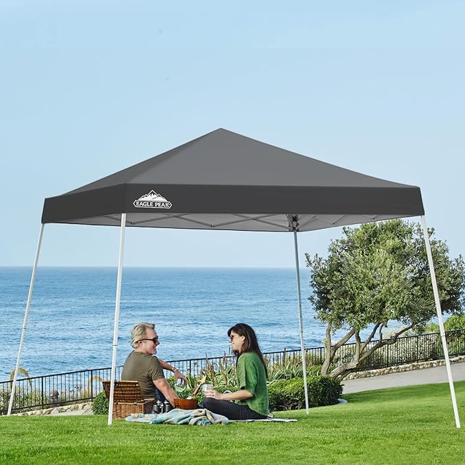 EAGLE PEAK 10x10 Slant Leg Pop-up Canopy Tent Easy One Person Setup Instant Outdoor Beach Canopy