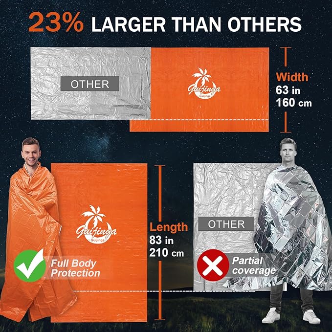 3-Pack Emergency Blanket, Extra-Thick Extra-Large Survival Blanket, Thermal Reflective Emergency