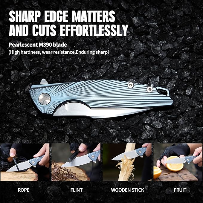 Folding Knife pocket knife EDC Knife With Clip Survival knife Hunting knife - M390 Steel Titanium