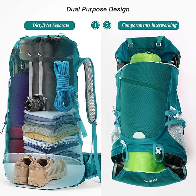 HOMIEE 50L Hiking Backpack Travel Bag Waterproof Camping Rucksack with Rain Cover Lightweight