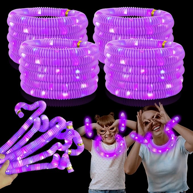 24 PCS Purple Glow Sticks Party Favors for Kids, Light Up Necklaces Bracelets Accessories for