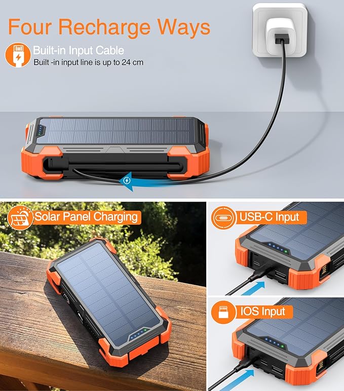 GOODaaa Portable Charger 42800mAh Built in 4 Cables and Thermometer 15W Fast Charging Power Bank