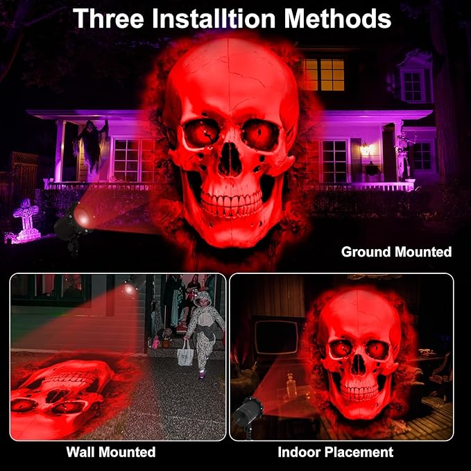 Treela Halloween Projector Lights Outdoor Indoor Dynamic Ghost Skull Lights Decoration Outside LED