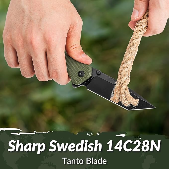 CIVIVI Brazen Folding Knife, Button Lock Pocket Knife with 3.46'' Swedish 14C28N Tanto Blade