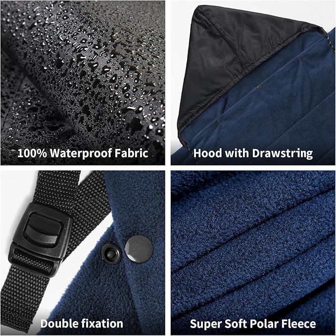 Waterproof Stadium Blanket, Fleece Camping Blanket Soft Warm Wearable Camp Blanket for Outdoor