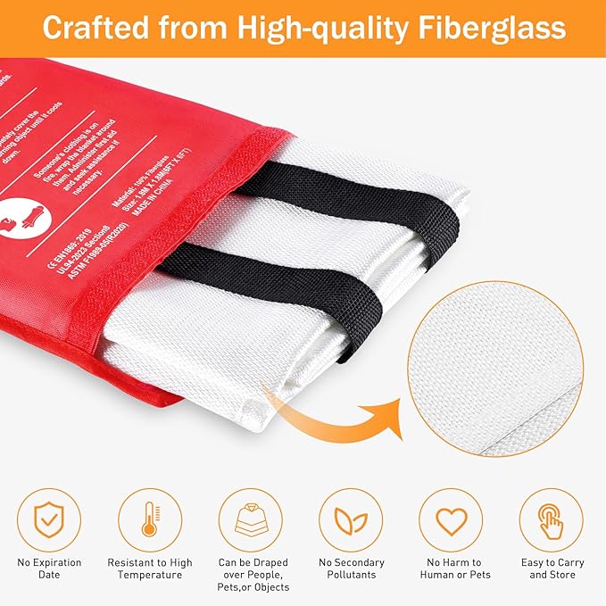 Mondoshop Fire Blanket Emergency for Home and Kitchen - 2 Pack 72"x72" Fire Blankets Fire Resistant