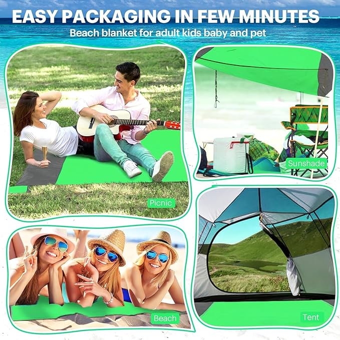 EASYFUN Beach Blanket Sandproof Oversized, 79''×83'' Extra Large Beach Mat, Portable Picnic Mat for