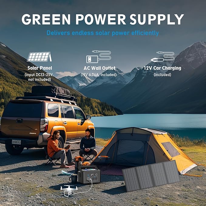 Portable Power Station 600W, Powkey 296Wh Battery Backup with 2 Pure Sine Wave AC Outlets, USB-C