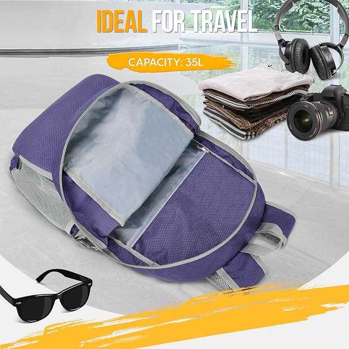 ZOMAKE Lightweight Packable Backpack 35L, Light Foldable Backpacks Water Resistant Collapsible